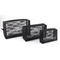 1PCS Mesh Clear Cosmetic Bags Small Large Black Makeup Bag Lace Flower  Travel Toiletry Organizer Case Lipstick Storage Pouch