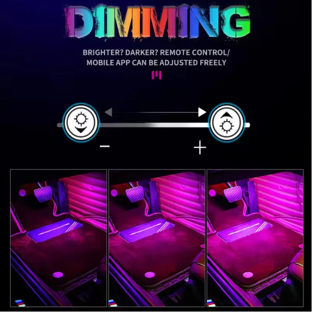 أضواء القدم المحيطة الداخلية للسيارة مع USB اللاسلكية عن بعد الموسيقى App التحكم النيون 48 LED السيارات RGB جو مصباح للزينة