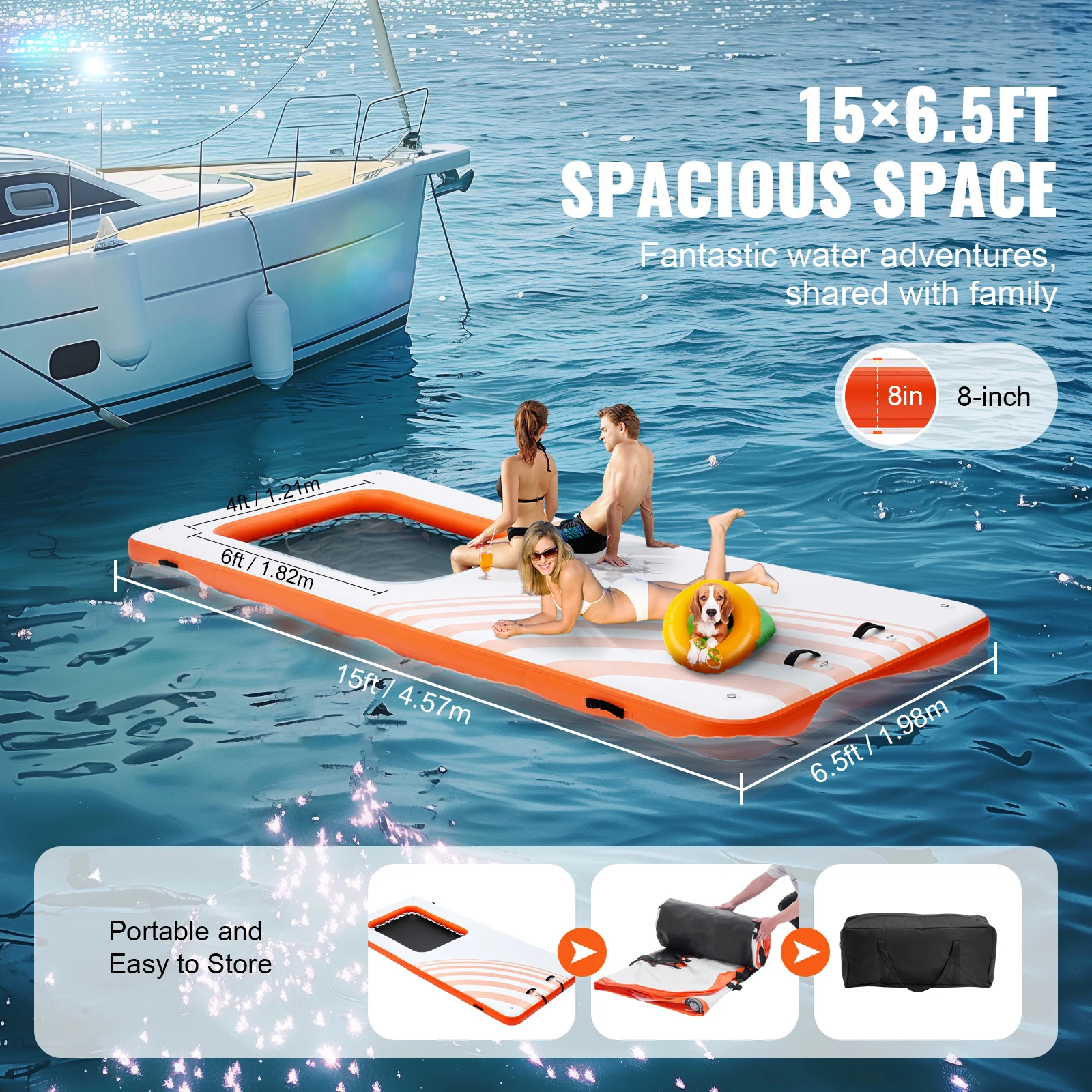 Non-Slip Inflatable Floating Dock Platform with Portable Carrying Bag