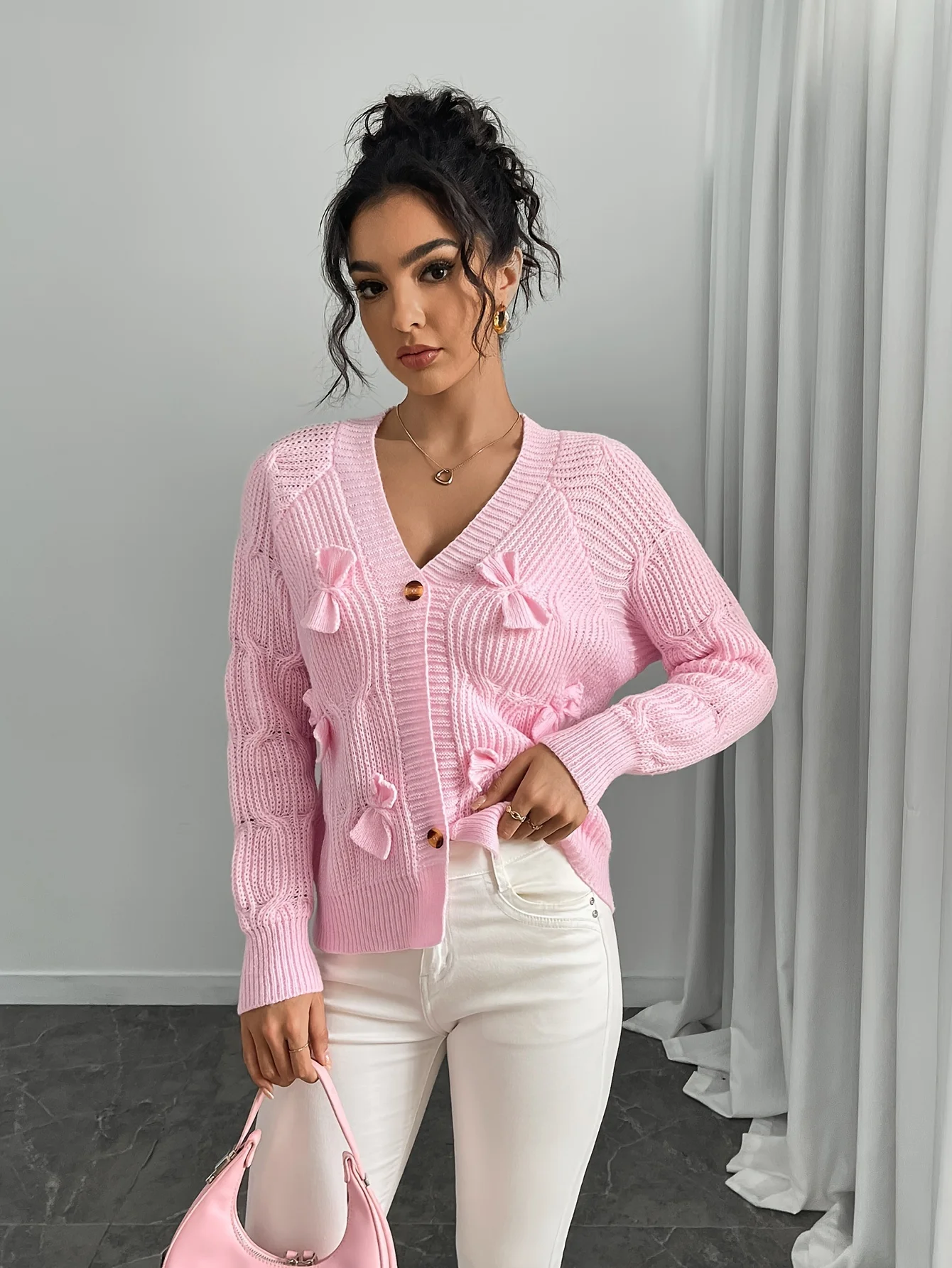 Sweter Wanita Fashion Baru Musim Gugur dan Musim Dingin Jaket Kardigan Rajut Pita Lengan Panjang Warna Solid Pakaian Wanita Atasan