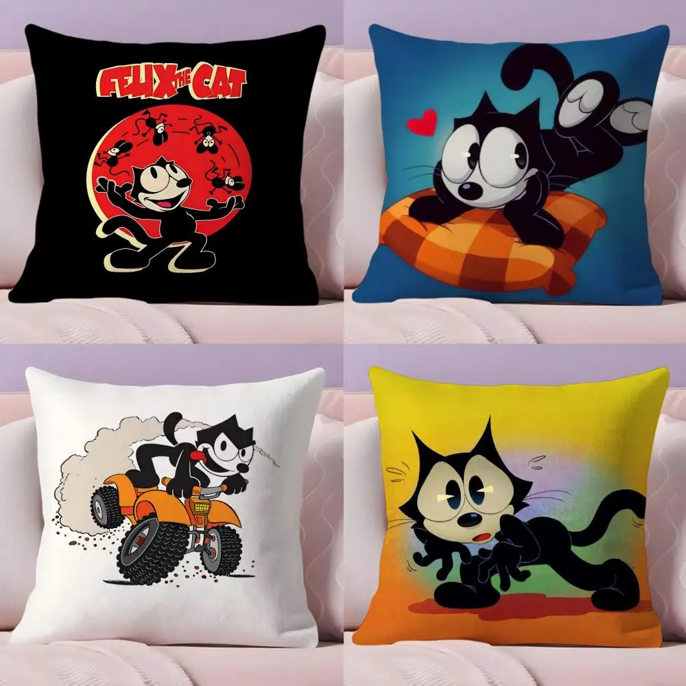 F-Felix The Cat Exquisite Cushion Cover Soft Short Plush Double-Sided Printing Home Decor Machine Washable Pillow Case Gift