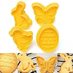 4Pcs Easter Bunny Pattern Plastic Baking Mold Kitchen Biscuit Cookie Cutter Pastry Plunger 3D Die Fondant Cake Decorating Tools