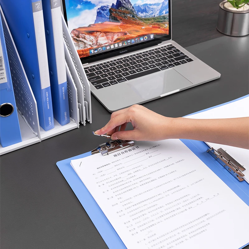 Deli 5301ES/5302ES A4 Single & Double Clip Folder Blue Office School Supply Document File Clip Folder for Paper Organization
