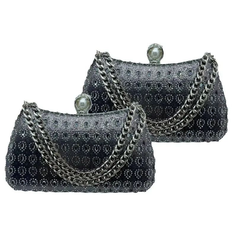 New Fashion Wedding Diamond-encrusted Bag Black Rhinestone Handbag Chain High-end Dinner Bag Party Gathering Diamond Party Bag