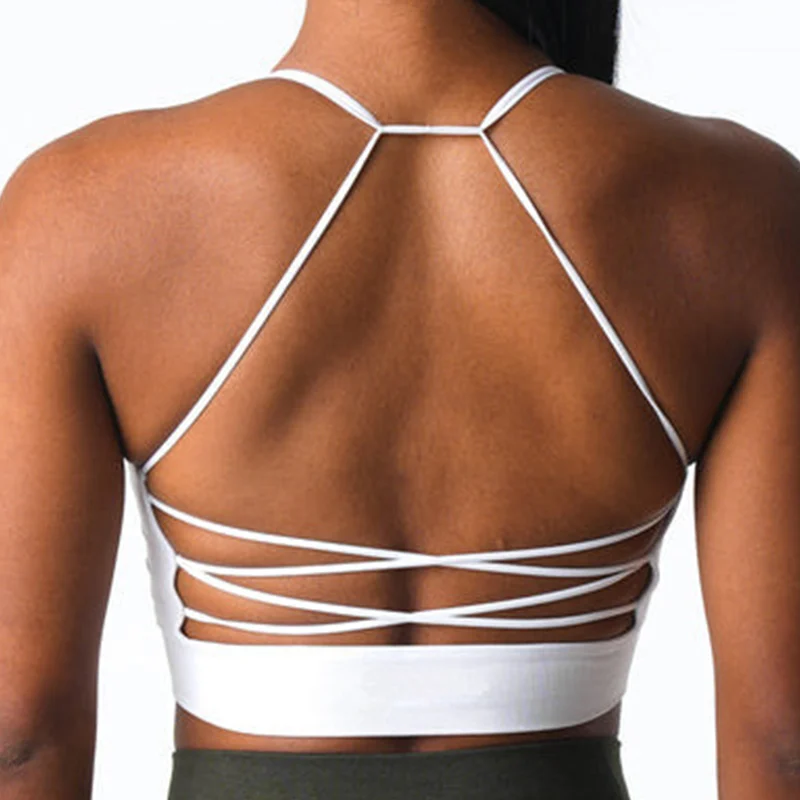 Open Back Wireless Crop Top Cross Breathable Yoga Bra Seamless Sport Bras Women Gym Shockproof Bra Fitness Running Underwear