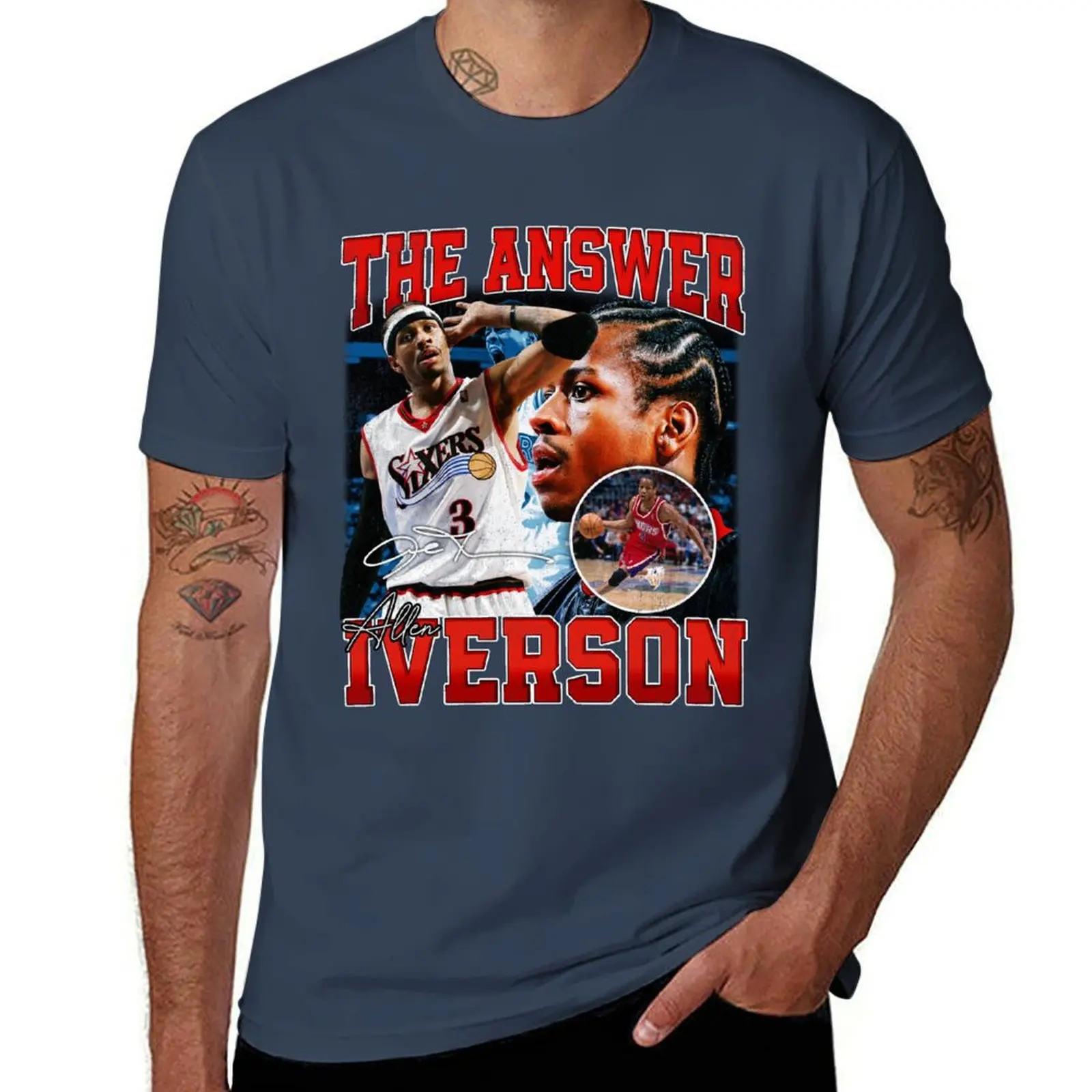 

Allen Iverson The Answer Basketball Legend Signature Vintage Retro 80s 90s Bootleg Rap Style T-Shirt Summer Holiday T-Shirt