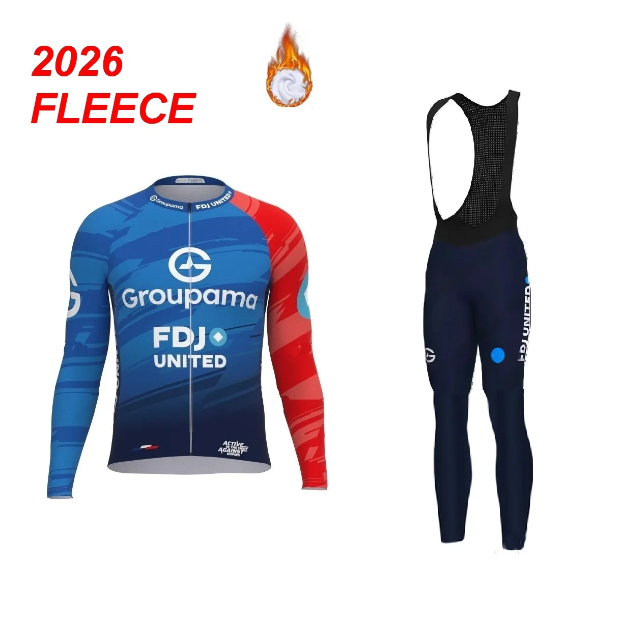 

WINTER FLEECE THERMAL 2026 Groupama FDJ Team BLUE Cycling Jersey Long Sleeve Bicycle Clothing With Bib PANTS WITH ITALIAN PAD