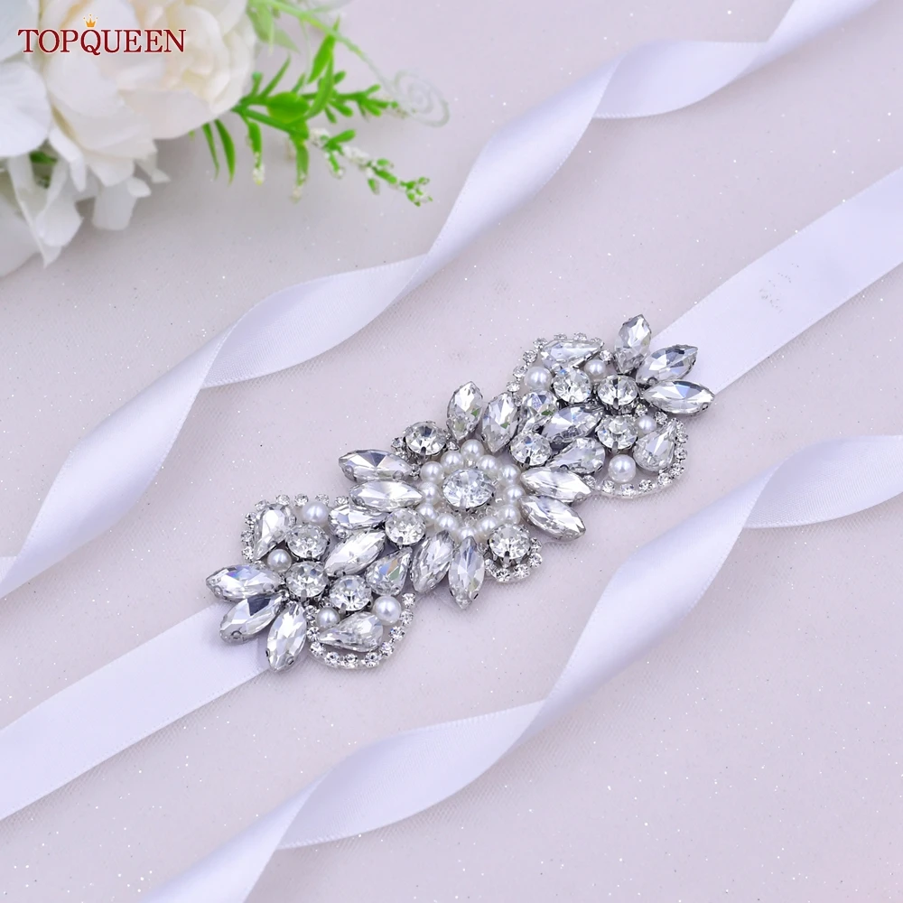 Topqueen-Opal Rhinestone Nupcial Belt, frisada Sash, Trim Belt para o vestido de casamento, S86