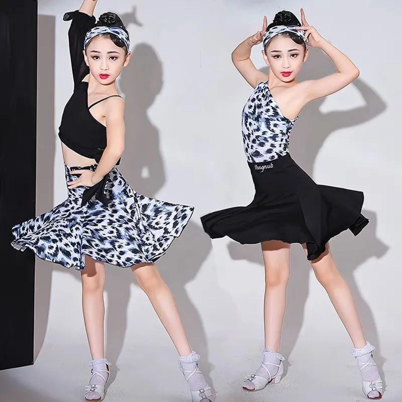 

Kids Print Dresses For Girls Latin Dance Dress Short Sleeve Ballroom Competition Practice Solid Tango Stage Performance Costumes