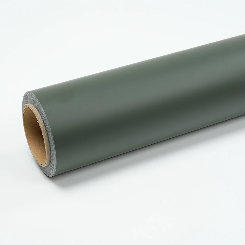High Quality Car Wrap Vinyl 1.52X17M Ultra Matte Satin Black Olive Green Car Wrap PET Liner Full Roll