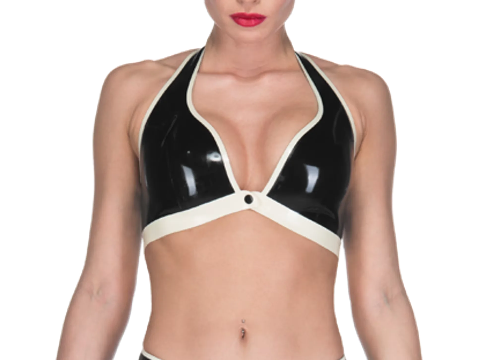 Sutiã de látex natural com gola halter, roupa íntima de borracha, fixação frontal única, sexy, fofo, personalizado