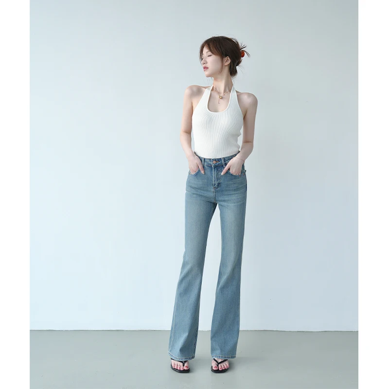 جينز SerioLudere عالي الخصر متوهج مريح للغاية عالي المرونة على شكل بيضة للأولاد جينز صيفي للسيدات