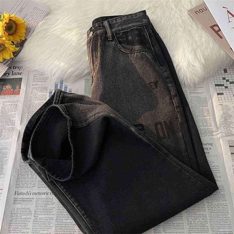 

Мужские джинсы Hong Kong Sle CEC с принтом, модные, в американском стиле, прямого кроя, свободные, повседневные, длинные брюки