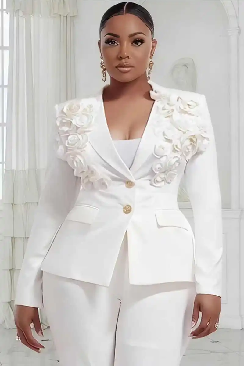 Red Carpet Show Women Blazer Hand Made Flowers Graduation Ceremony Attire Wear 2 Pieces Customized