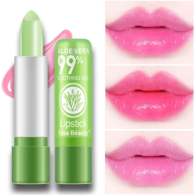 1 Uds. Bálsamo labial hidratante, lápiz labial Natural de Aloe Vera, cambio de Color con la temperatura, lápiz labial de larga duración, maquillaje de protección para el cuidado