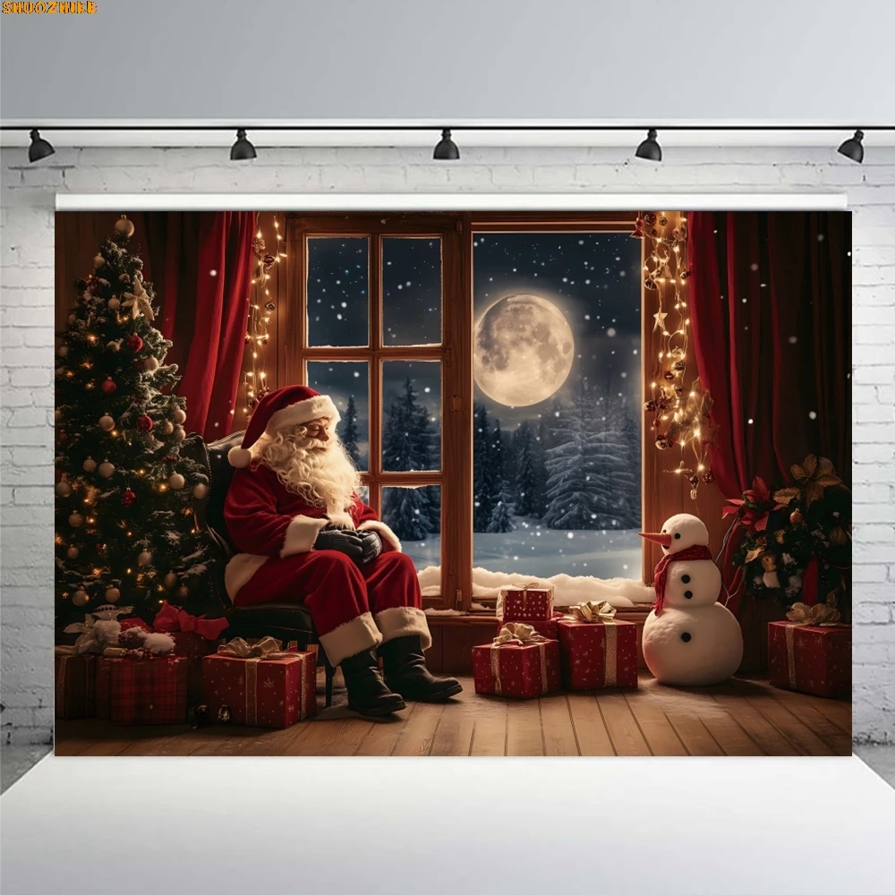 

Christmas Old Brick Fireplace Backdrop Photography Christmas Tree Wreath Gifts Teddy Bear Baby Background Photocall Photo Studio