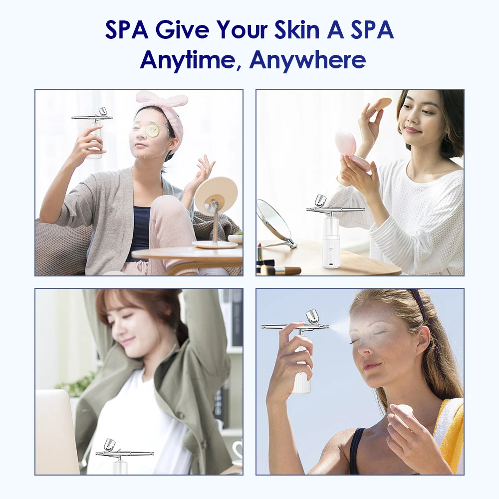 Portable USB Rechargeable Mini Electric High Pressure Oxygen Atomizer Air Compressor Spray Gun Sprayer Oxygen Injector Small Bubble Beauty Nano Skin Facial Hydration Moisturizing Skin Care Tools