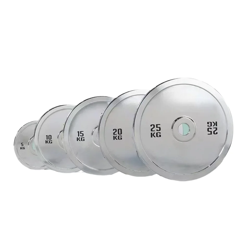 Gym Fitness  Weight Dumbbell Silver Disc Cast Iron Stainless Steel Plated Barbell Calibration Weight Platespromote Sales