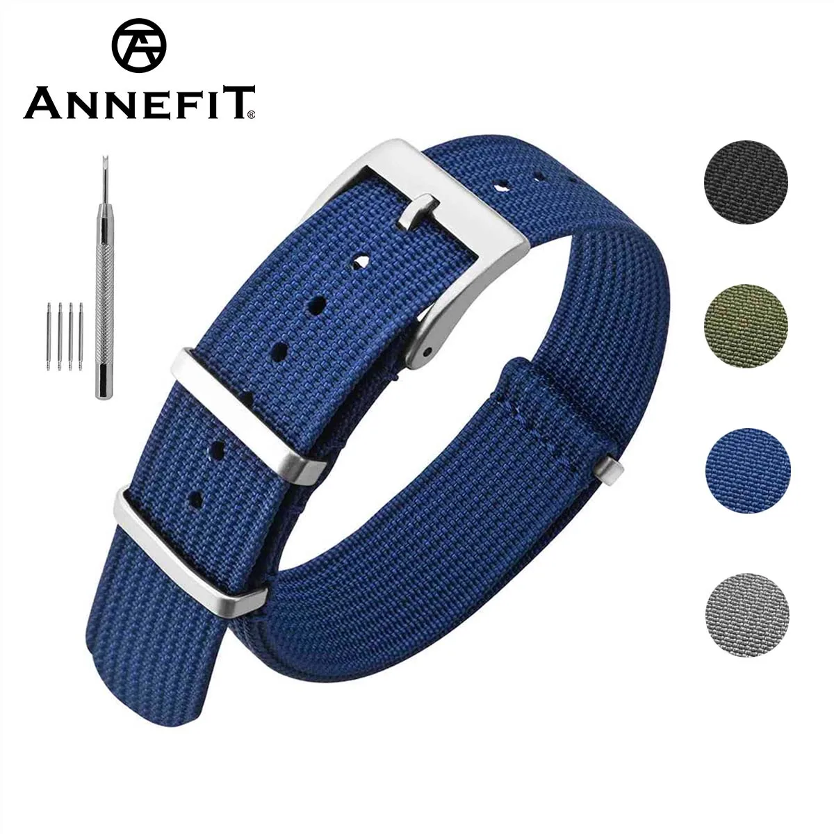 ANNEFIT Nylon Watchband 16mm18mm19mm20mm22mm24mm One-Piece Breathable Military Watch Straps, Heavy Buckle Adjustable Wristband