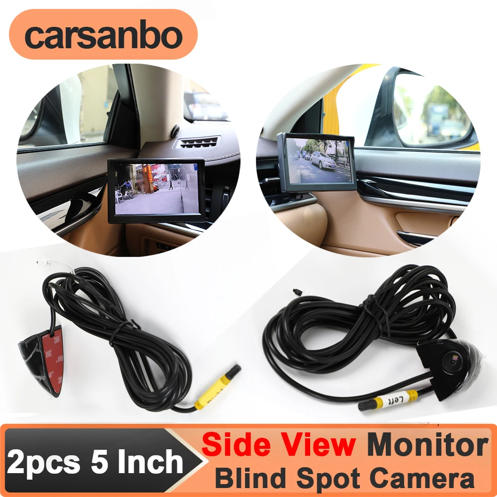 

Carsanbo 5 Inch Digital Side View Monitor Mirror System AHD 720P Left Right Side View Blind Spot Camera Waterproof Night Vision