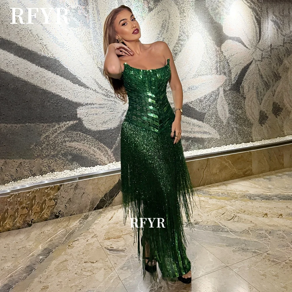 

RFYR Luxury Prom Dress with Tassels Evening Dress Scoop Neck Formal Occasion Dress Robe De Soiré Customized