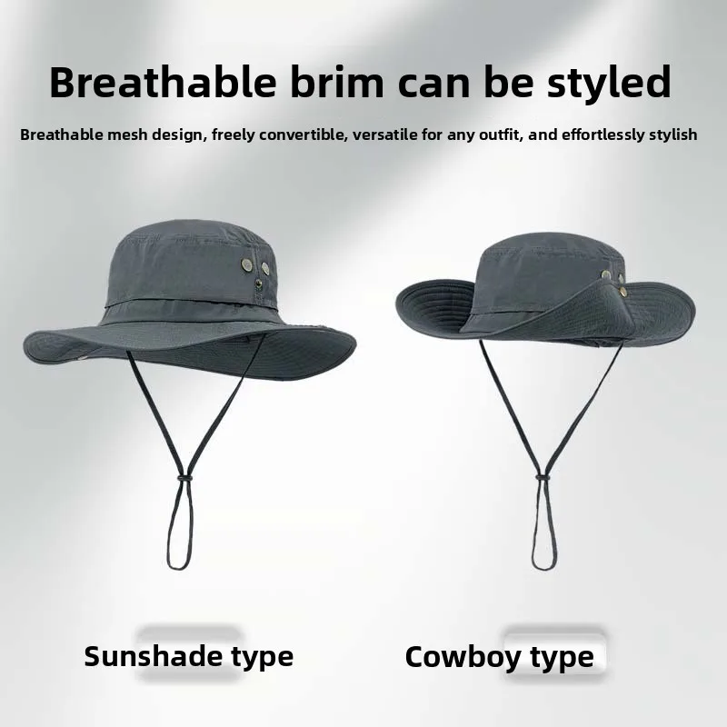 2027  58-62cm 63-67cm Summer Big Head Outdoor Hiking Hat Men's UV Protection Waterproof Large Brim Sun Hat Protection Bucket Hat