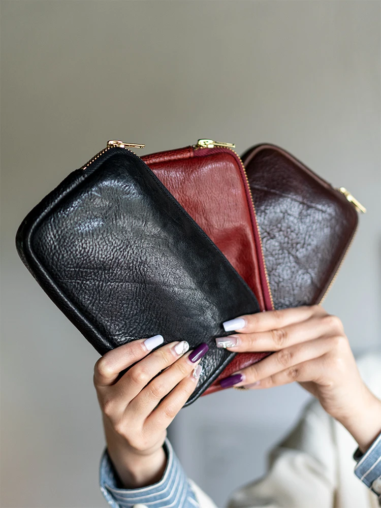 Fashion designers handmade soft genuine leather women's men's wallets vintage casual luxury real cowhide long phone purse