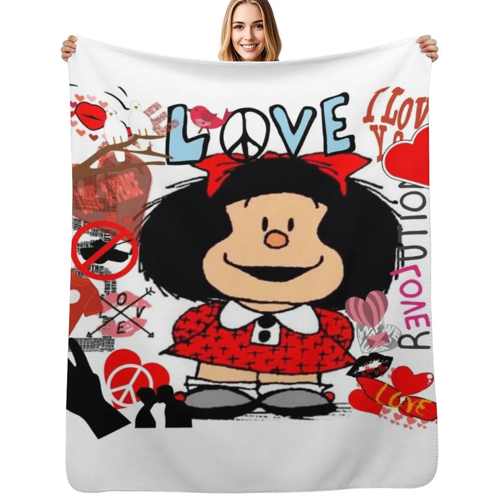 Love, love and mafalda surrounded by hearts Throw Blanket Fade Resistant Durable Throw Blanket