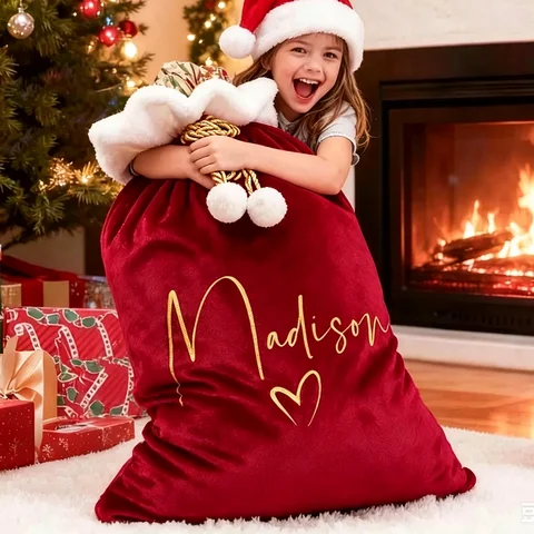 Personalized Extra-large Flannel Santa Sack Merry Christmas Gift Bag with Name Family Xmas Sack Kids Snack Toys Bag for New Year