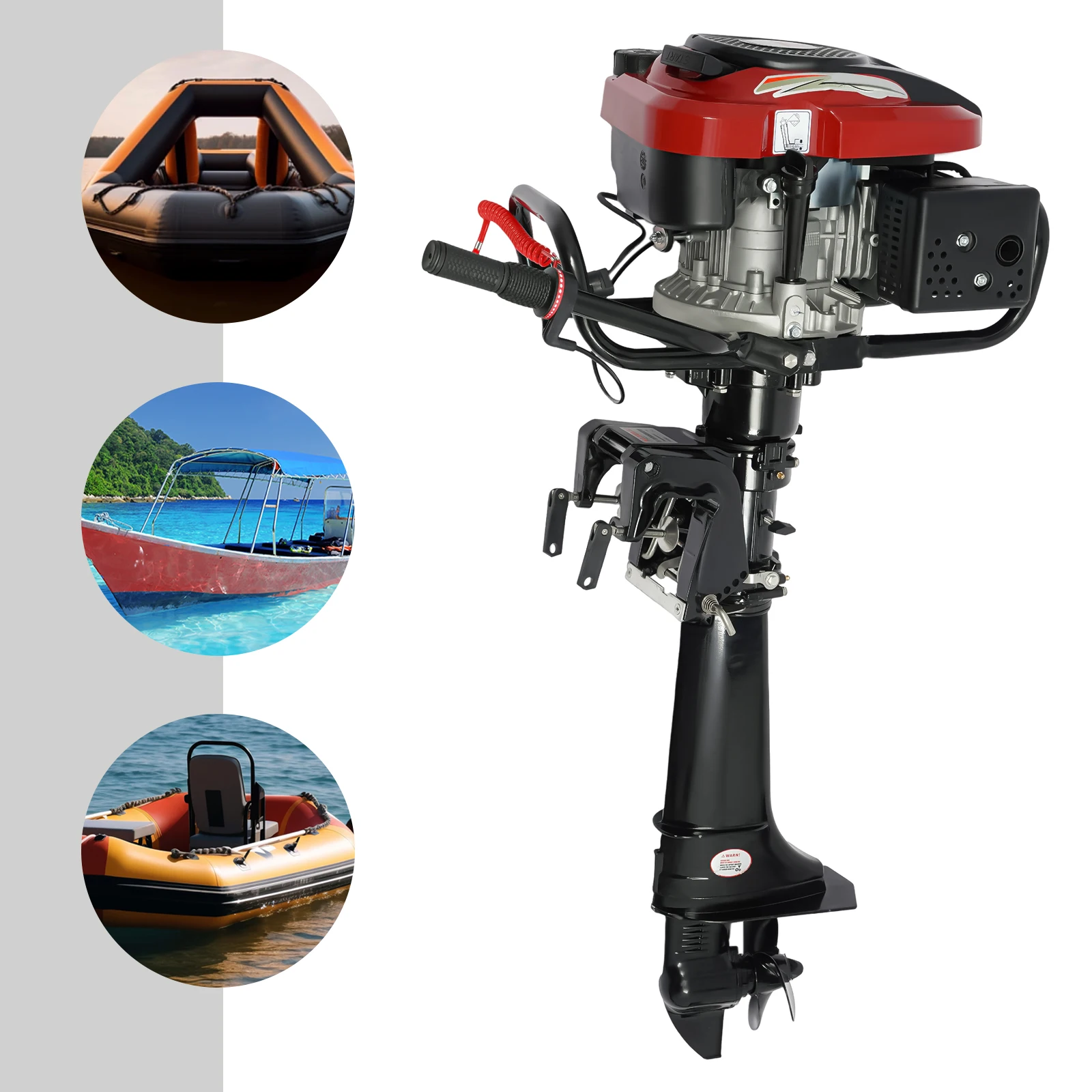 7HP 196CC 4 Stroke Inflatable Fishing Boat Engine Heavy Duty Boat Marine Engine with Air Cooling System Long Shaft 4500-6000RPM