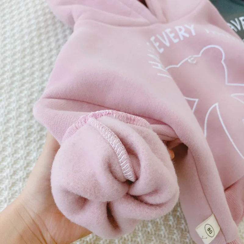 سترة بغطاء للرأس من الصوف الكرتوني للأطفال للخريف والشتاء، سترة لطيفة بأكمام طويلة مع لعبة دب قابلة للفصل، ملابس للأطفال الأولاد والبنات