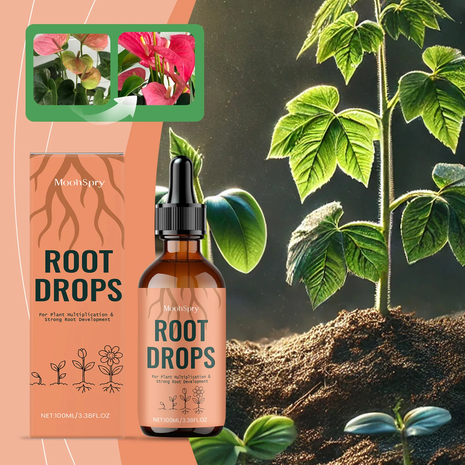 Indoor Plant Rooting Hormone Drops For Cuttings Fortifies Roots For Sturdy Resilient Plant Growth. For Office Desk Plant