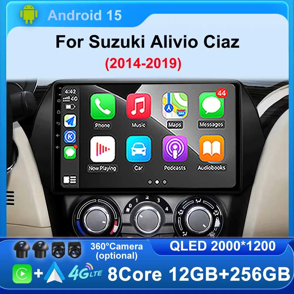 Android 15 Carplay for Suzuki Alivio Ciaz 2014 2015 2016 2017 2018 2019 Car Radio BT WIFI Video 360 Camera Auto Stereo Head Unit