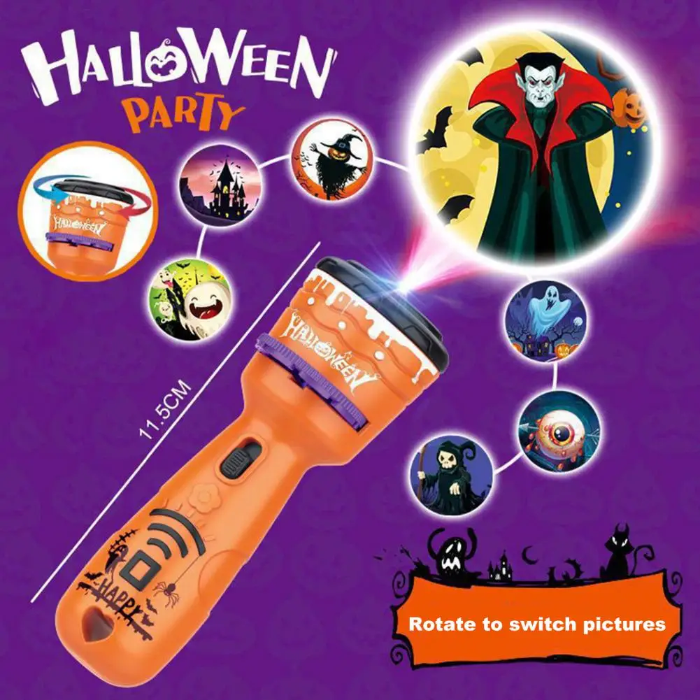 

High-quality Abs Material Flashlight Portable Halloween Projection Flashlight with 2-in-1 Projector Lamp 3 Different for Kids