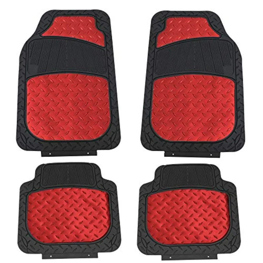 

Automotive Floor Mats - Heavy-Duty Metallic Rubber Floor Mats for Cars, Universal Fit Full Set, Climaproof and Trimmable Floor