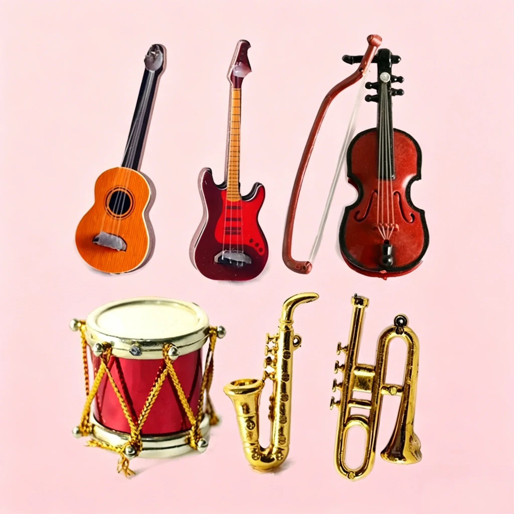 1/12 Scale Dollhouse Mini Musical Instrument Set, Tiny Piano Violin Guitar for Doll Home Scene Decor Accessories