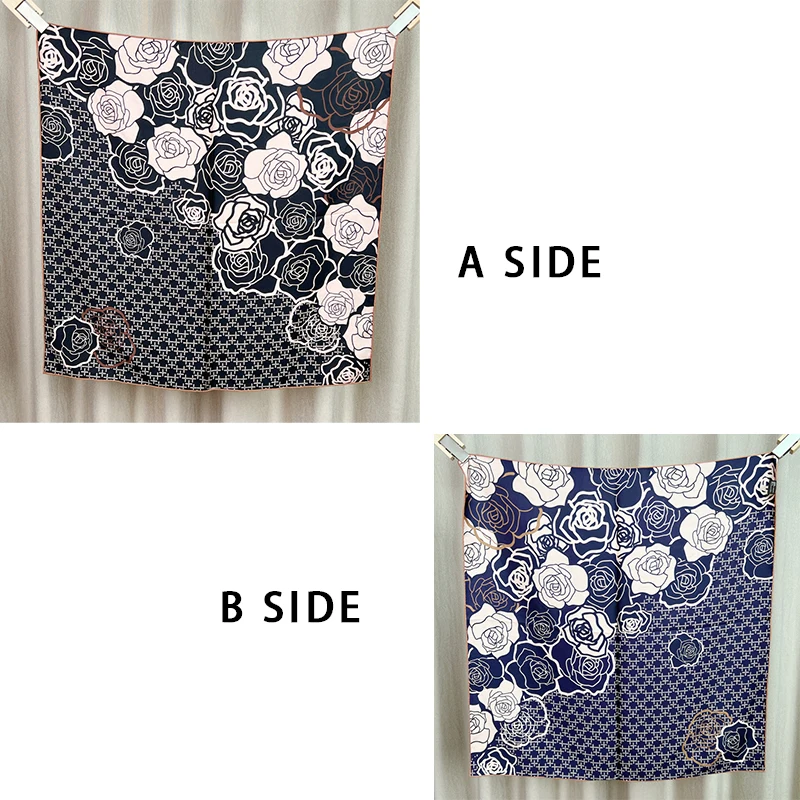 

Double Faced Silk Scarf Square Bandanas Neck Clothing Accessory Ideal Valentine's Day Gift for Lovers Flower Print