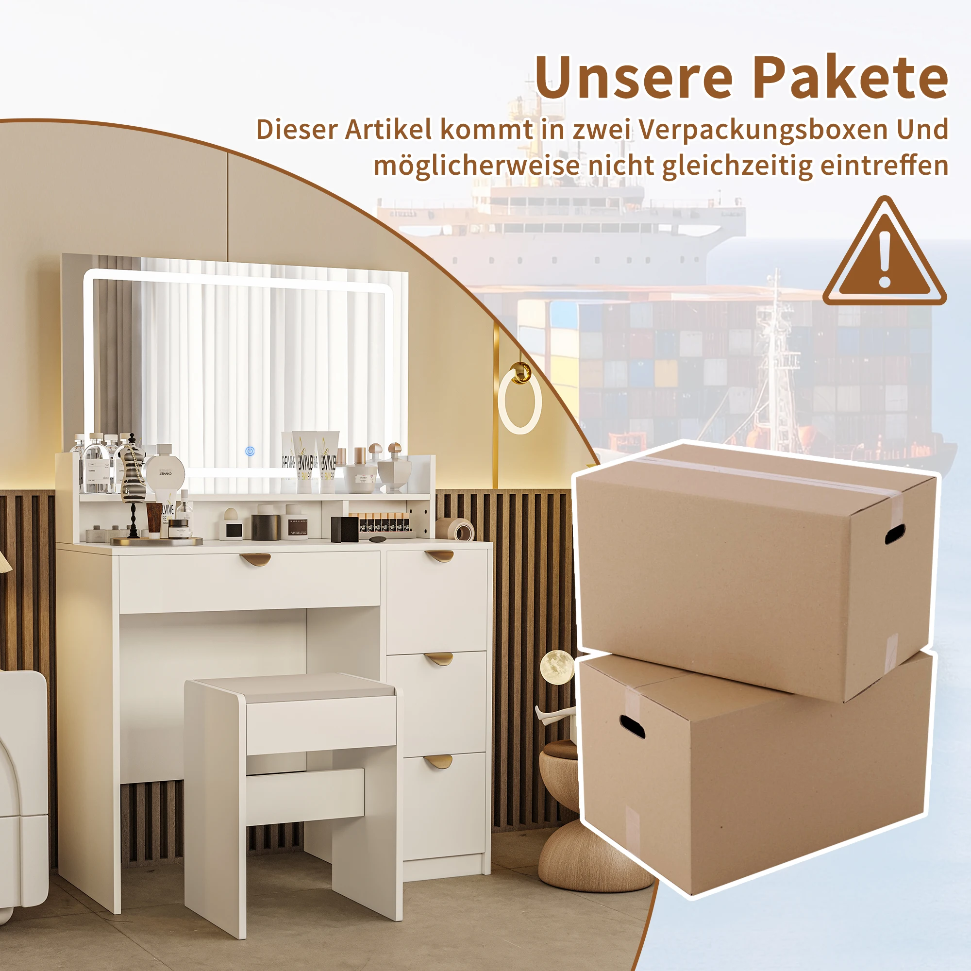 Rosahqnda LED-Beleuchtung Schminktisch mit einstellbarer Helligkeit Schminktisch mit Spiegel Kosmetiktisch mit Schubladen – Detail 22