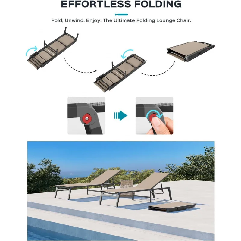 (UUX) كرسي ألومنيوم في الهواء الطلق - كرسي خارجي قابل للطي والتجميع مع 5 مساند ظهر قابلة للتعديل، صالة الفناء UQ