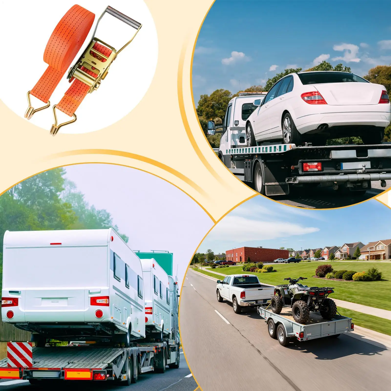 ホイールストラップ4本セット-ヘビーデューティー-ラチェット式タイダウンベルト-車-バン-トラック-バイク-オートバイ-ボート-カヤック-貨物用