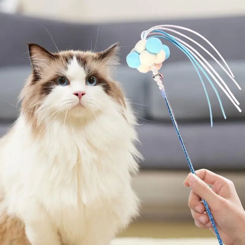 Cat Teaser Stick Teaser Cat Toy With Plush Ball Pet Companion Toy With Colorful Fringe For Home Work Area Outdoors Car