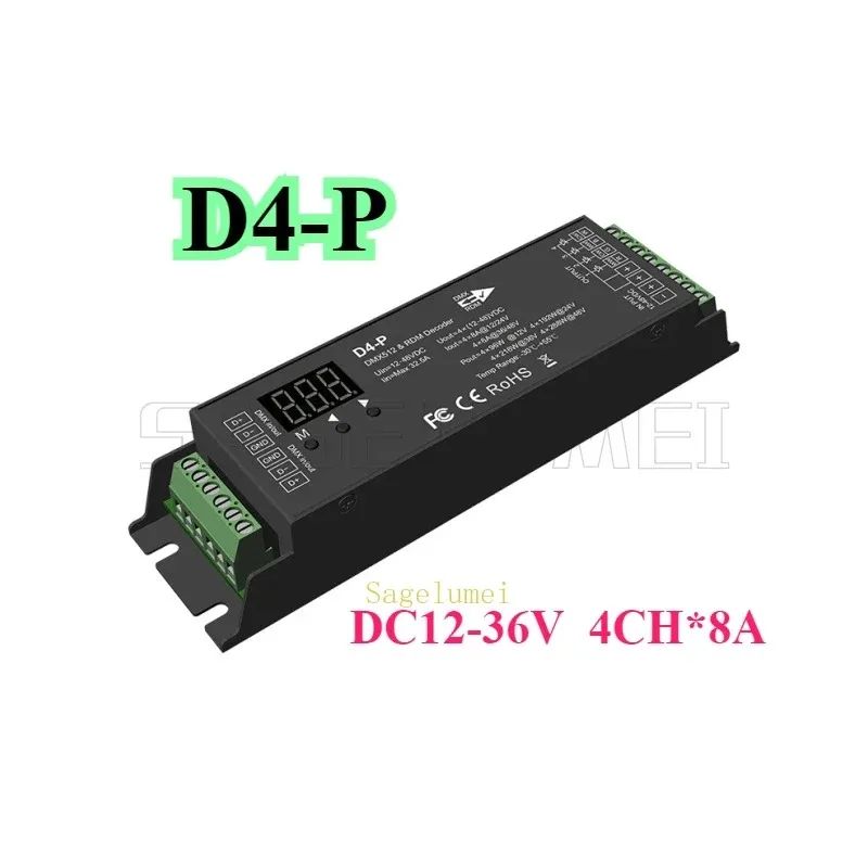 4CH*8A D4-P/ 5CH*4A D5-P 12-48VDC CV DMX512&RDM Decoder 4/5 Channel Constant Voltage Controller Digital Display For RGB RGB +CCT