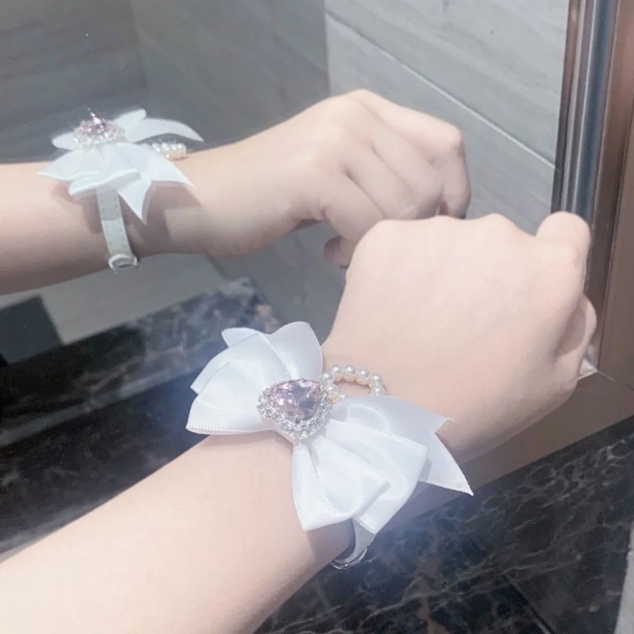 Harajuku Korean Style Y2K Bow Heart Inlaid Zircon Handmade Personality Bracelet for Women Sweet Cool Cute Aesthetic Punk Jewelry