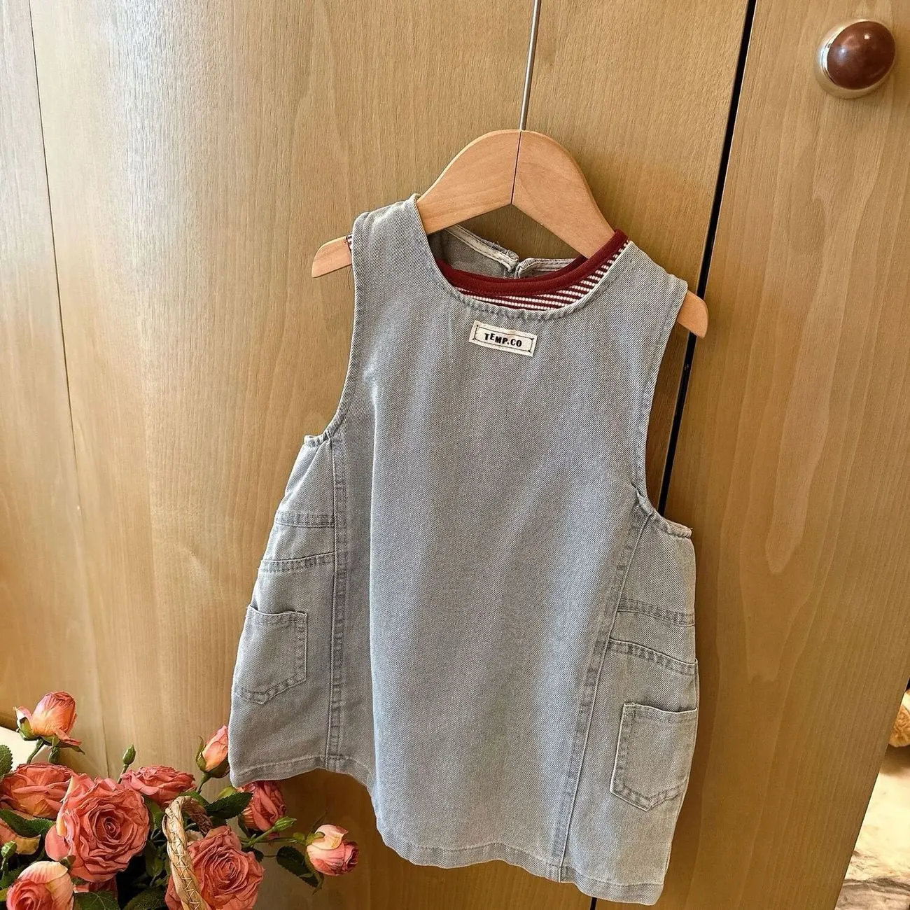 

Summer Girls Dress Set Fashionable New Children's Casual Striped Vest+Denim Vest Skirt Two-piece Set