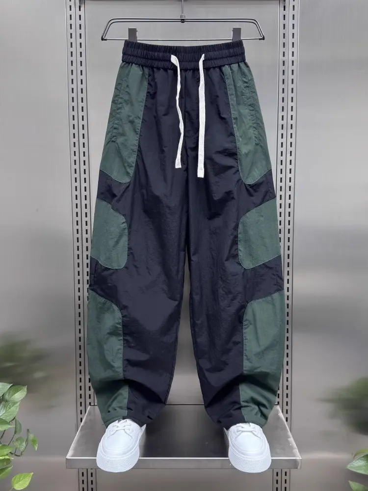 

Летние тонкие повседневные брюки для мужчин, свободные прямые леггинсы с цветными вставками, быстросохнущие, больших размеров, джинсы для подростков, модные