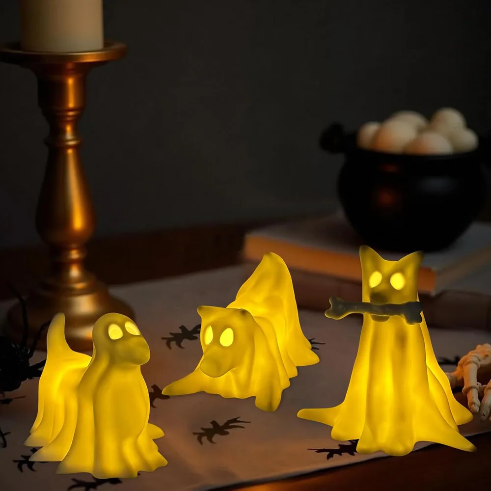 

Halloween Ghost Puppy Light up Desktop Ornament Luminous Funny Night Scene Atmosphere Decor Gift for Friends