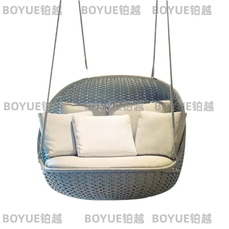 Nordic Outdoor Double Rattan Swing Chair Hanging Hammock for Garden Courtyard Park Patio Furniture Two Person Seating