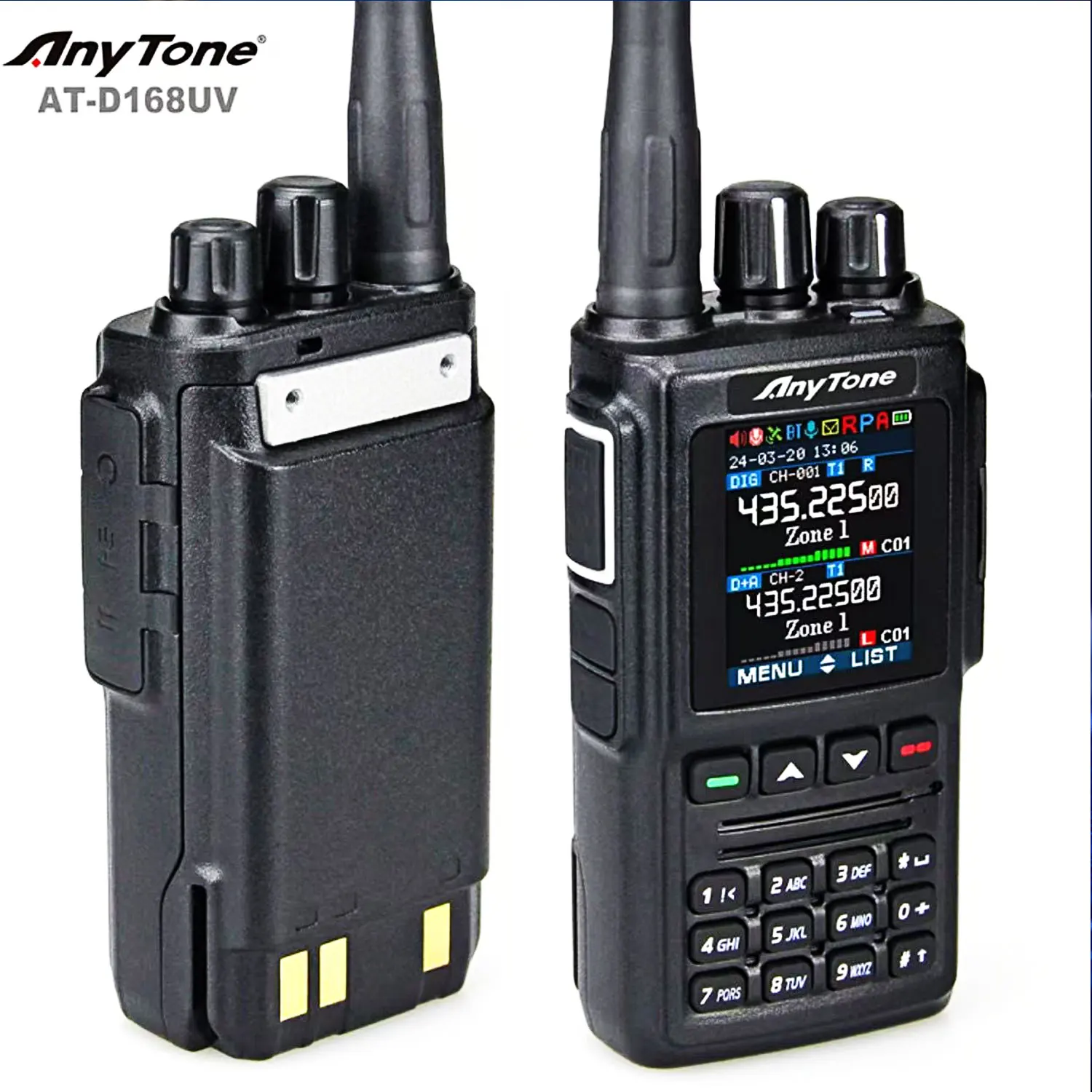 Walkie Talkie ANYTONE AT-D168UV Dual Band VHF 5W/UHF 4W Digital DMR AES256 Encryption Amateur Two Way Radio w/ USB-C Battery