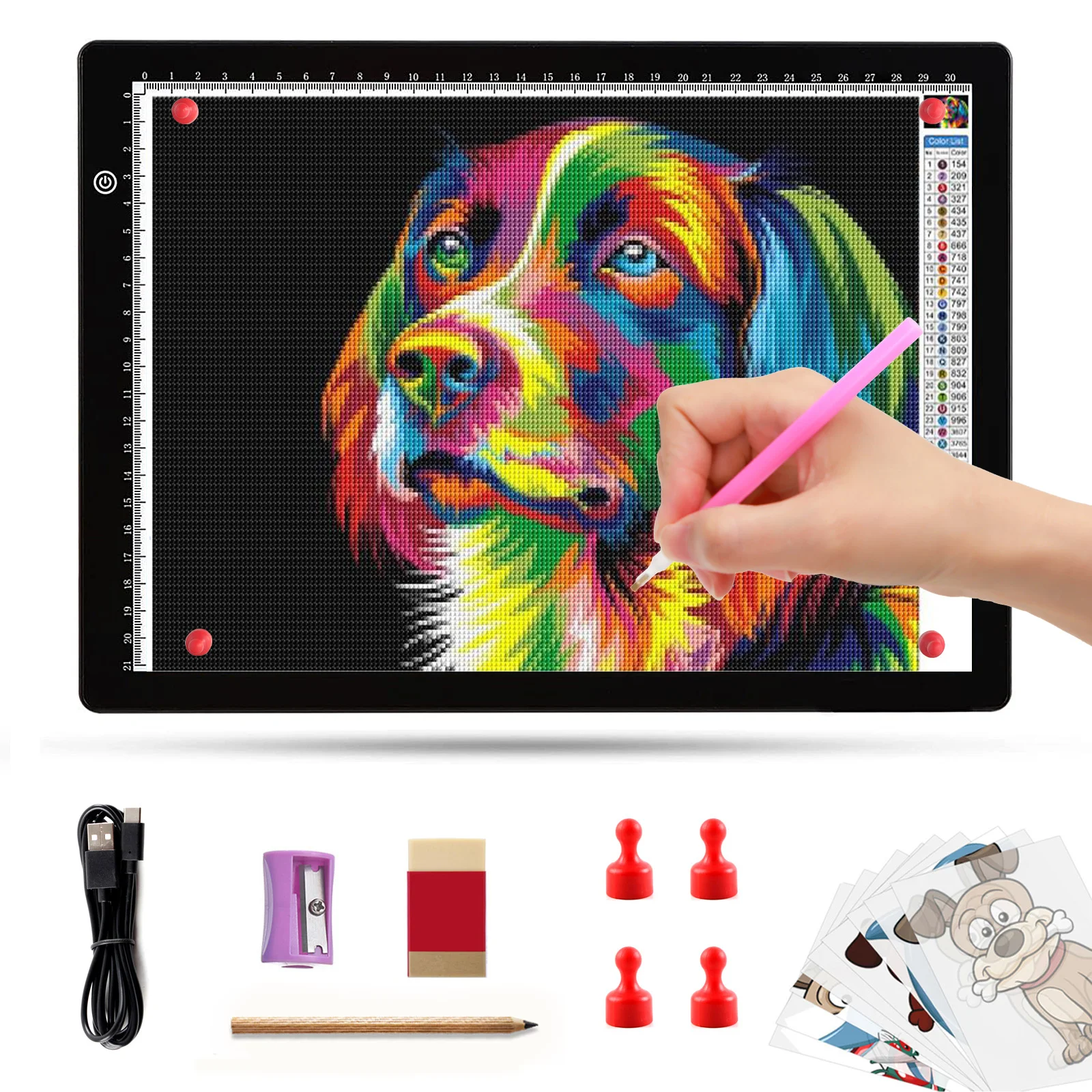 A4 Ultra-Thin Portable Led Light Box, Led Light Pad with 4 Magnets, Light Copy Board Tracing Pad for Diamond Painting