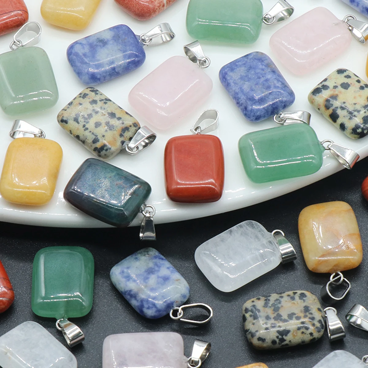 Wholesale Natural Stone Pendants Rectangular Shape Clear Quartzs Onyx for Jewelry Making Diy Women Necklace Earring Gifts